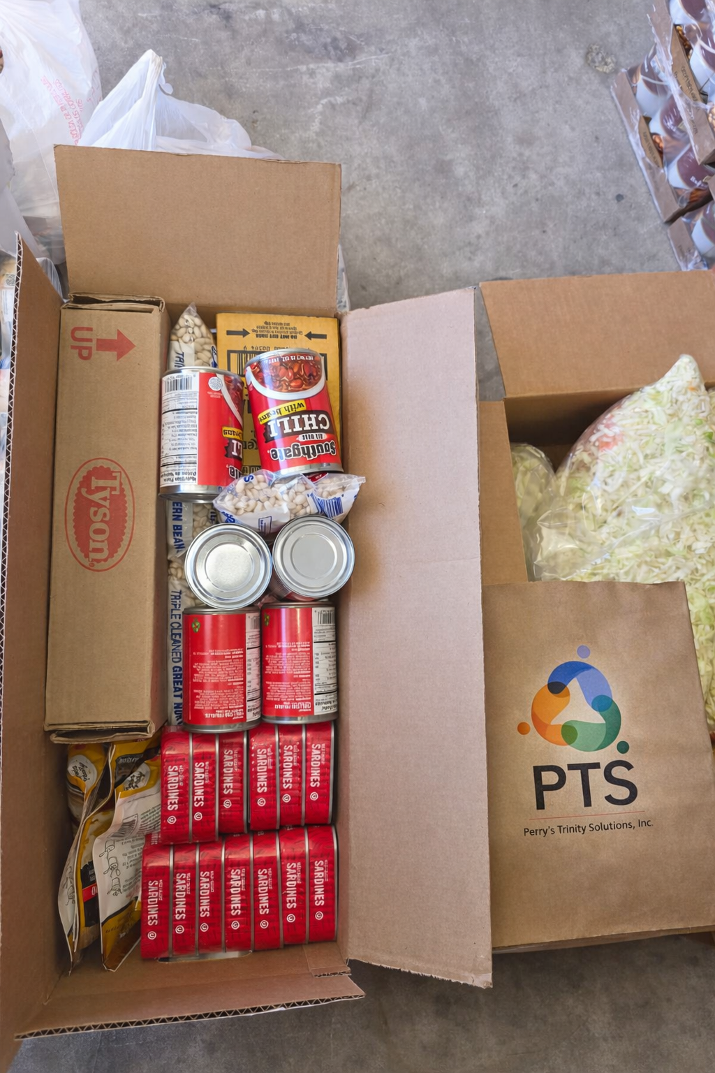 volunteer delivering food package to a happy family at their doorstep